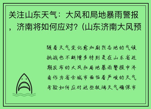 关注山东天气：大风和局地暴雨警报，济南将如何应对？(山东济南大风预警持续时间)
