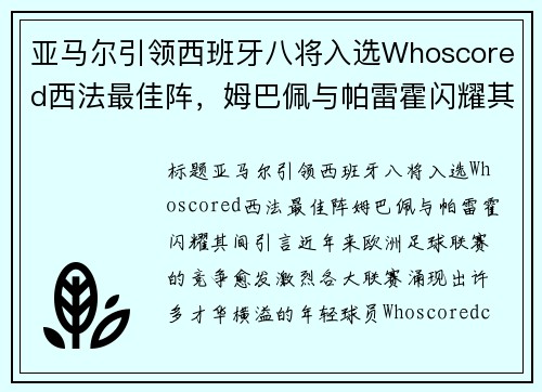 亚马尔引领西班牙八将入选Whoscored西法最佳阵,姆巴佩与帕雷霍闪耀其间