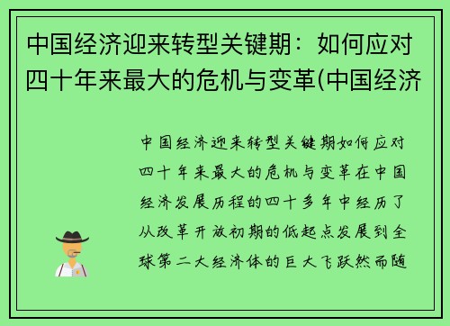 中国经济迎来转型关键期:如何应对四十年来最大的危机与变革(中国经济转型30年) 中国经济迎来转型关键期:如何应对四十年来最大的危机与变革(中国经济转型30年)