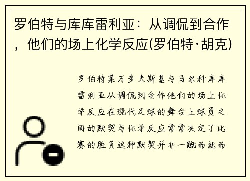 罗伯特与库库雷利亚:从调侃到合作,他们的场上化学反应(罗伯特·胡克)